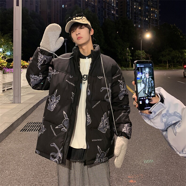 卡通印花小怪兽皮卡丘情侣学生短款轻薄拼色得物羽绒服男,男装羽绒服,星座301D-5(原星座1415）