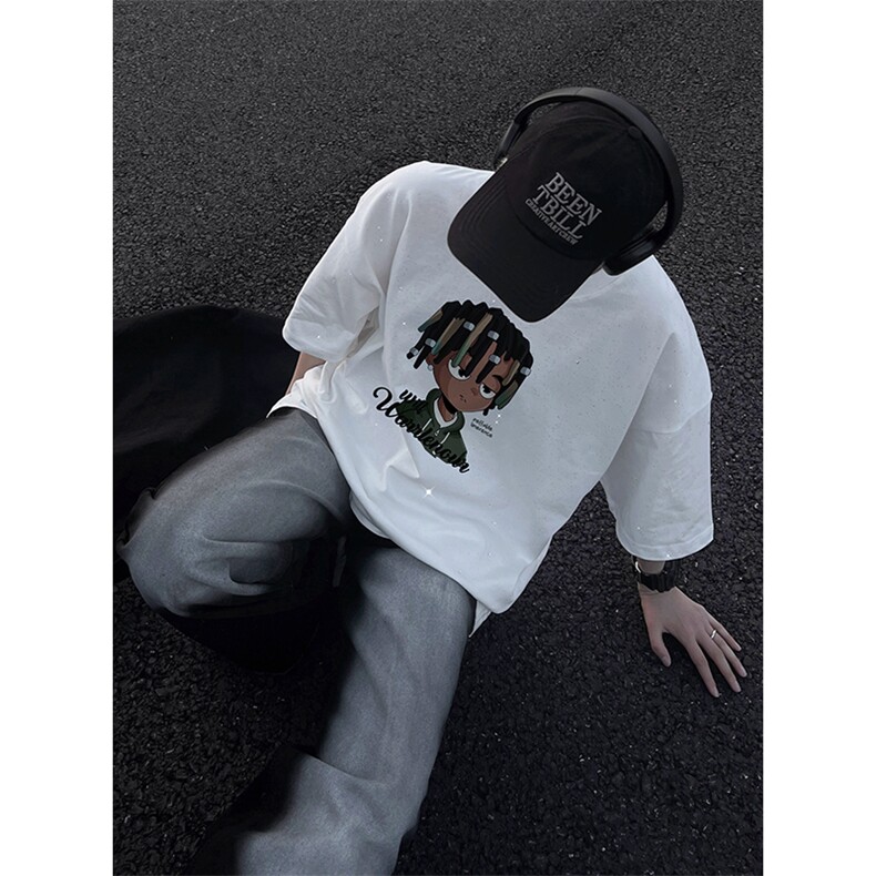 量大优供抖音视频支持得物配合二开美式满天星亮片短袖T恤MTX226,男装T恤,电商A486