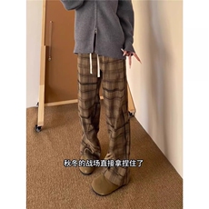 1506-1/KK101/P41条纹拼接格子裤潮直筒宽松休闲灯芯绒裤子男女，男装休闲裤，星座1506-1