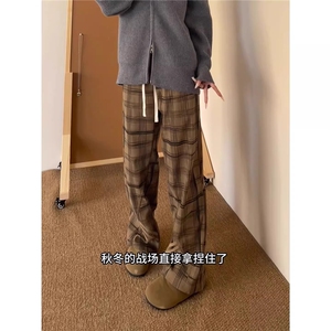 1506-1/KK101/P41条纹拼接格子裤潮直筒宽松休闲灯芯绒裤子男女图片