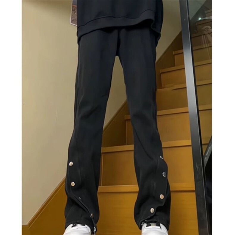 皮带款黑色高腰牛仔裤男夏季美式hiphop裤子高级感vibe微喇排扣裤,男装牛仔裤,星座1210-1