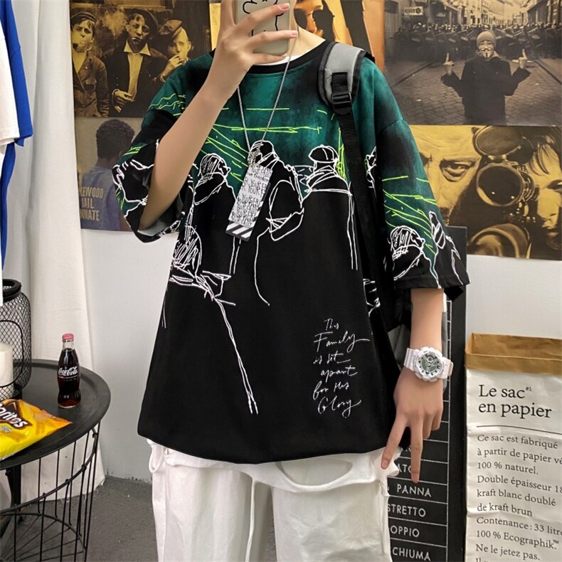 夏季短袖t恤衫男潮流港风印花t恤A210-A8310-P35-控48，男装T恤，星座210-3