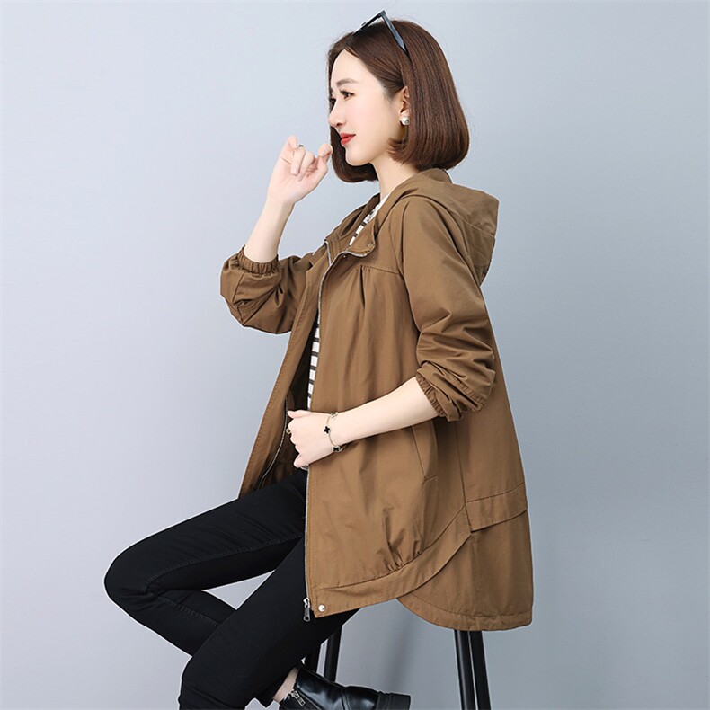 春秋风衣女中长款2023年新款宽松大码今年流行气质卡其色连帽风衣,女装风衣,玛其路