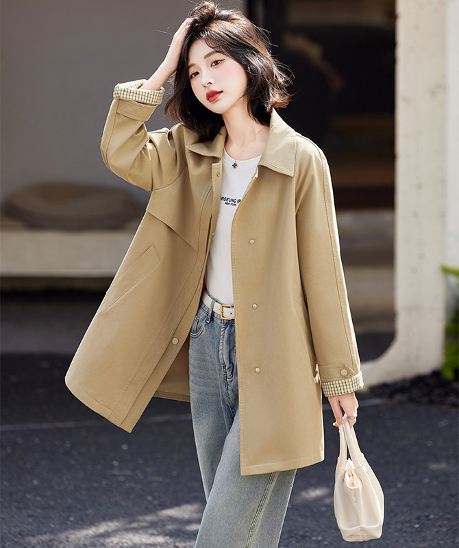 风衣女2025春秋新款英伦风今年流行中长爆款翻领气质宽松上衣外套,女装风衣,姿萝菲