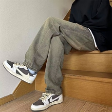 潮青春流行春季简约日系牛仔裤新款水洗中腰宽松直筒长裤男潮流，男装牛仔裤，星座601-1