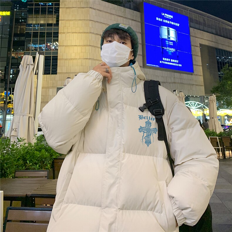 特批港风夜景宽松十字架印花休闲连帽棉服A247-MY162特批85控138,男装棉衣,电商A247