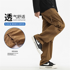 美式宽松直筒长裤子男秋冬松紧腰围工装裤男K806P60，男装工装外套，电商D325