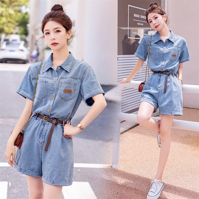 时尚工装牛仔连体裤女2025夏季新品高腰显瘦休闲短裤，女装连体裤，新思路