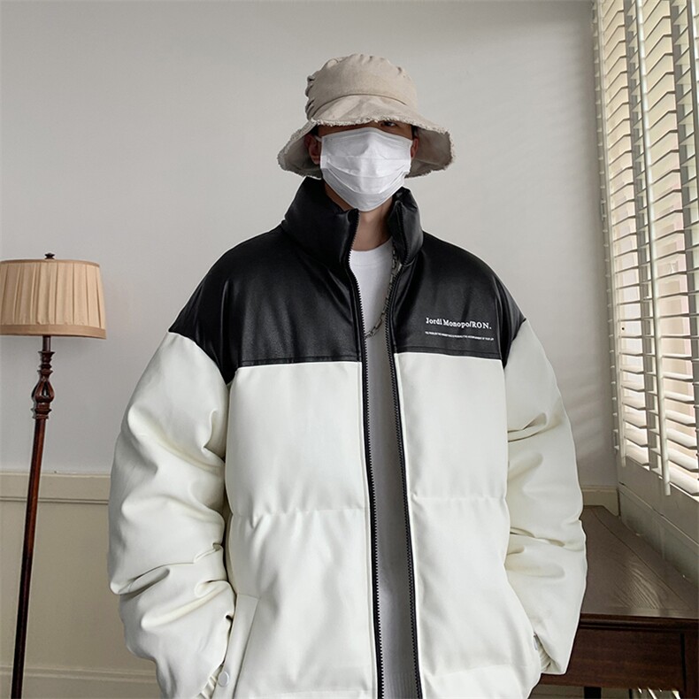 冬季港风纯色立领皮棉衣防风加绒加厚拼色加厚棉衣外套MY6083P85，男装棉衣，电商A128