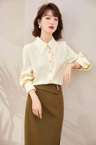 2021秋季新品韩版减龄翻领衬衫，女装衬衫，秋子丰色(3F)