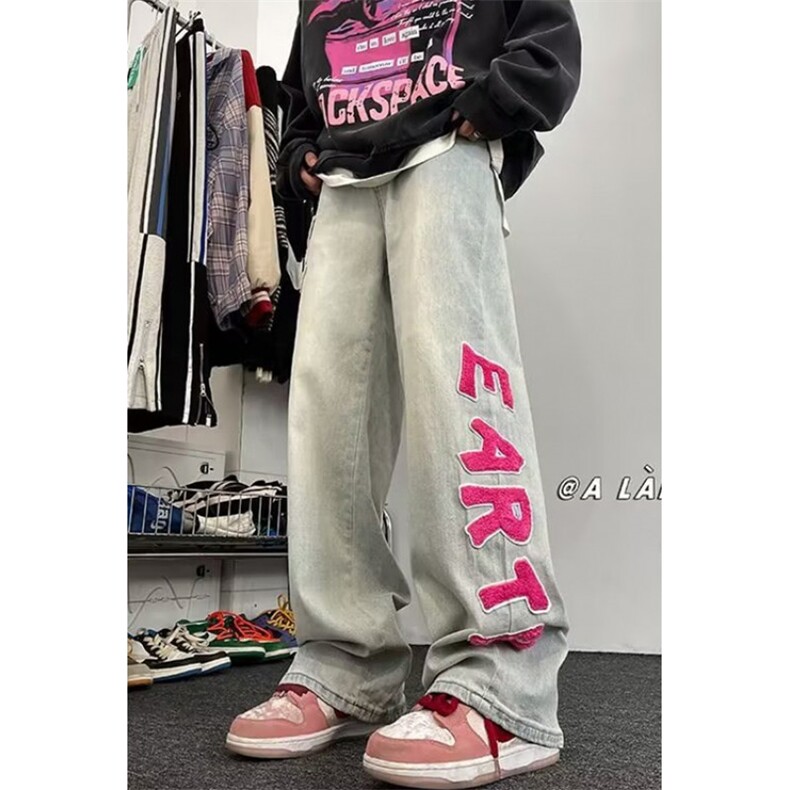 蓝毛巾绣字母加绒牛仔裤男款秋冬风弯刀裤子修身显瘦直筒N2025,男装牛仔裤,星座1116A（原606A-3）