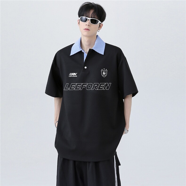 衬衫领cleanfit高级感假两件Polo衫T恤撞色拼接学院风T276-P48,男装Polo衫,电商C307