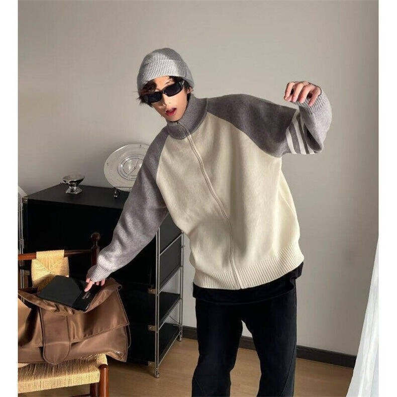 网图84888-P75开衫毛衣男春秋季潮牌立领撞色针织外套男生休闲,男装针织衫/毛衣,电商D310B
