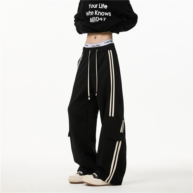 抖音品质春季新款潮条纹拼接宽松休闲卫裤B315-K25609-特p40控78,男装休闲裤,电商B315
