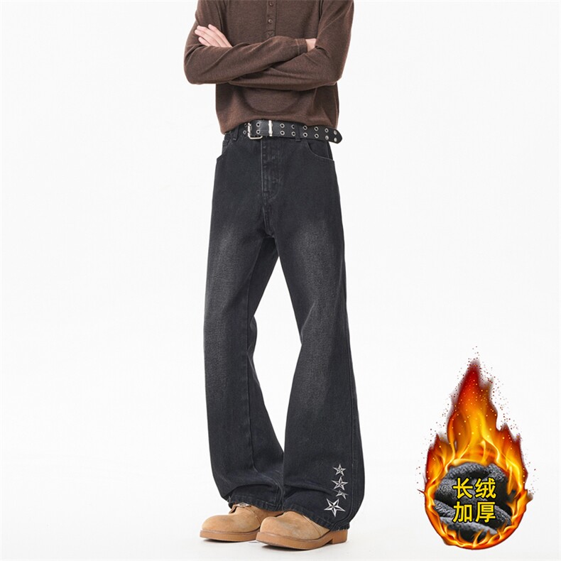 B221美式ins高街暗黑刺绣修身微喇加绒牛仔裤LK25605-特P55控98，男装牛仔裤，电商B221