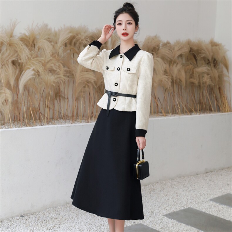 法式小香风POIO领外套女春时尚气质系带收腰洋气小个子减龄两件套,女装套装/套裙,时尚俏佳人