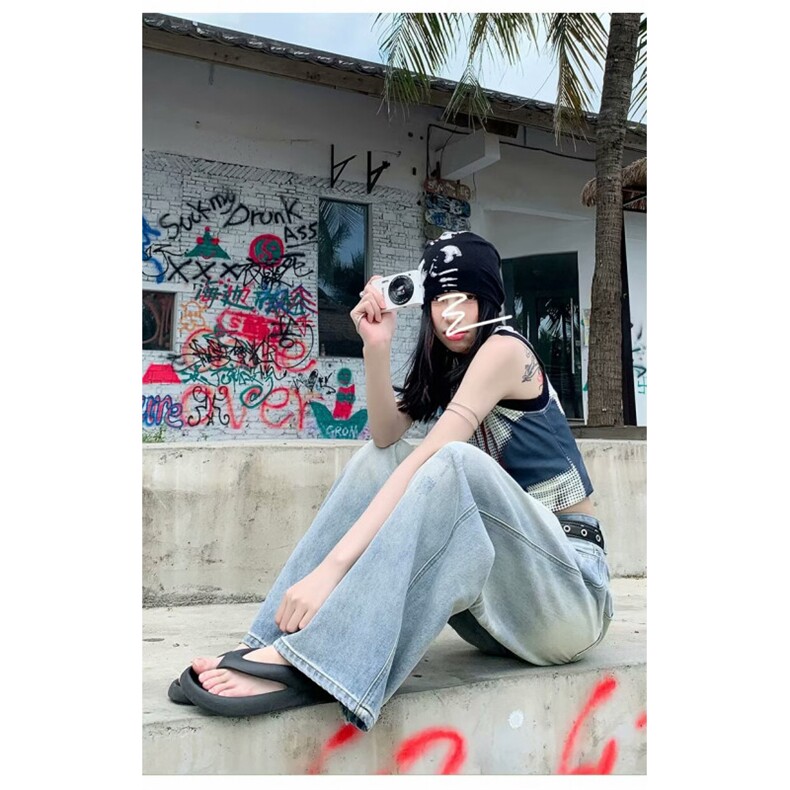 潮流新款美式微喇牛仔裤女春夏街潮痞帅百搭潮流简约显高休闲长裤,男装牛仔裤,星座218-1（原230）