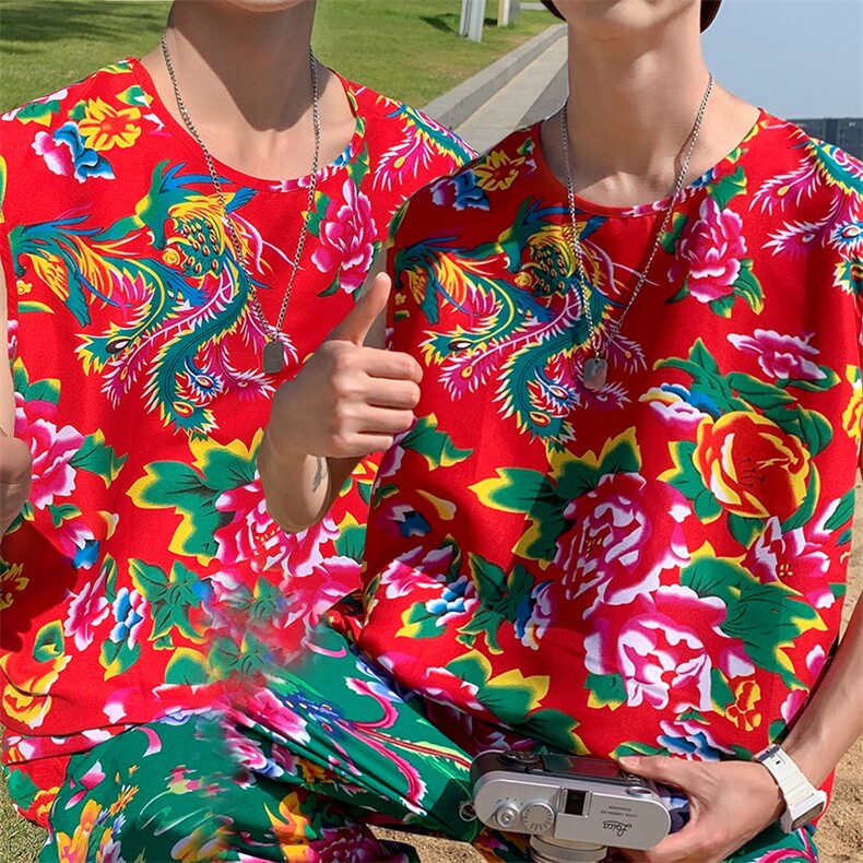 夏大码东北大花布男背心坎肩运动马甲男装风民族牡丹花MJ01，男装背心/马甲，星座115A(原星座507）