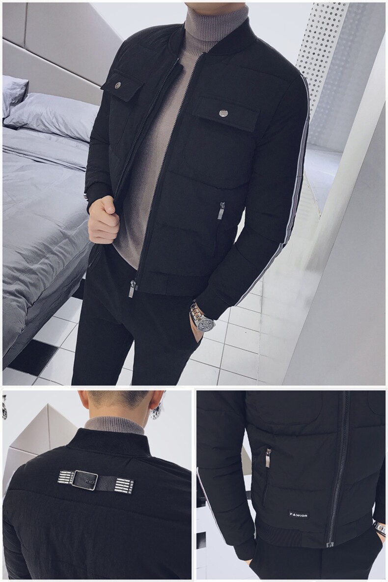 青春流行加厚休闲修身型徽章青年罗纹下摆侧缝插袋精致韩风仿丝棉拉链棉衣,男装棉衣,电商C301