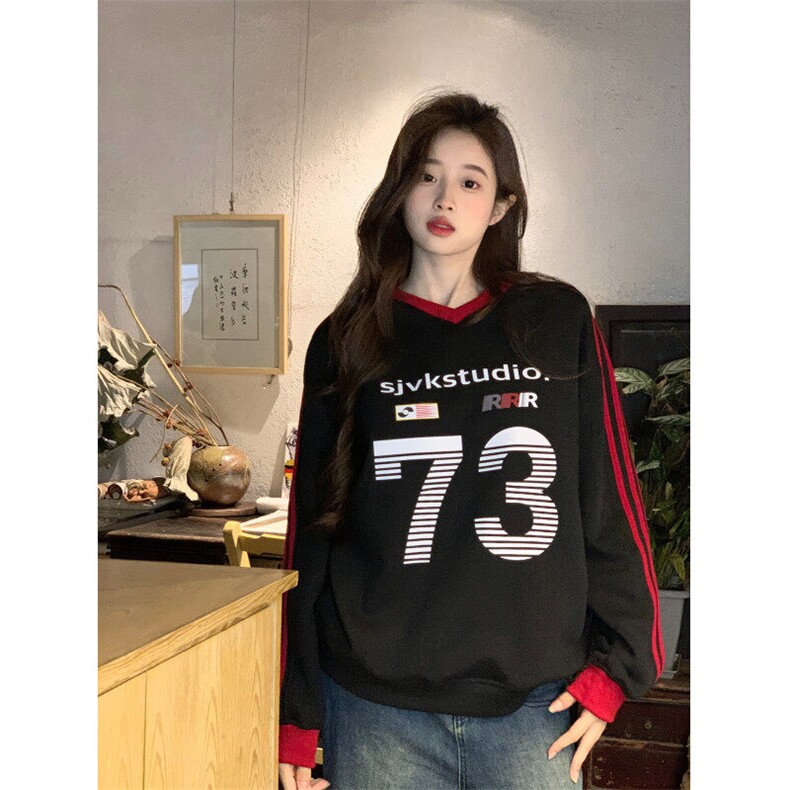 EE141-P60卫衣男女情侣装春秋薄款2024潮流设计感条纹V领韩版上衣,男装卫衣,星座911-3