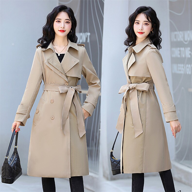 2024秋季时尚简约大方气质优雅收腰显瘦修身百搭潮流风衣，女装风衣，妙形