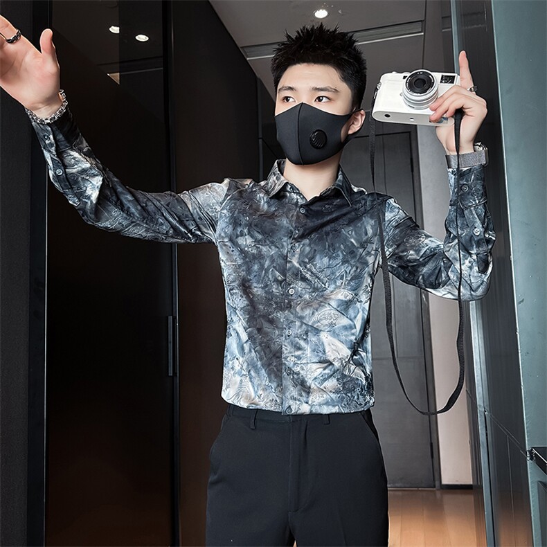 店主风英伦衬衫男印花提花社会小伙高档面料301C-CS10-特P60控89图片
