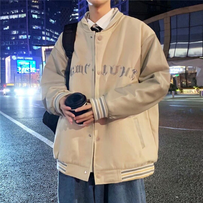 W399-P48 春夏大码字母美式棒球服外套设计感潮宽松拼接夹克图片