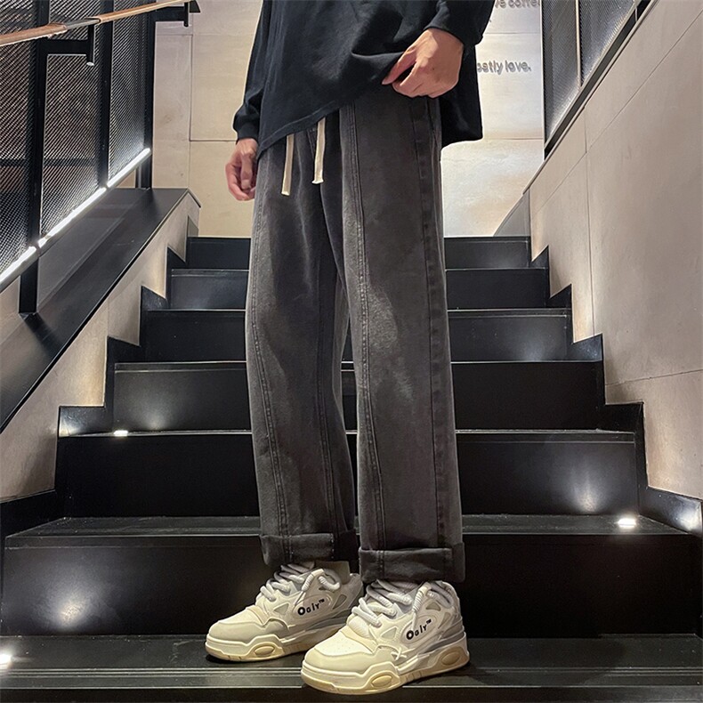 美式高街牛仔裤港风男女高级垂感直筒阔腿休闲裤B381-1/772P48,男装牛仔裤,电商B381-1