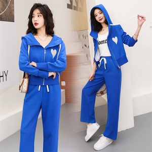 2022年春装新款克莱因蓝休闲连帽运动服卫衣套装女网红两件套图片