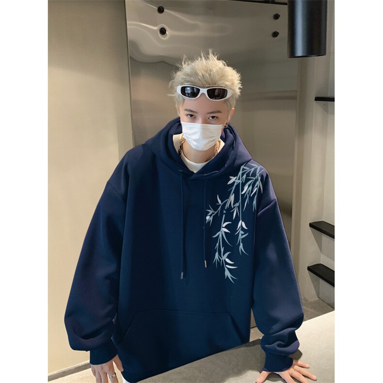 2025秋季新款潮流风竹叶印花宽松连帽卫衣wlcm262-特35控59,男装卫衣,星座605(原A050)