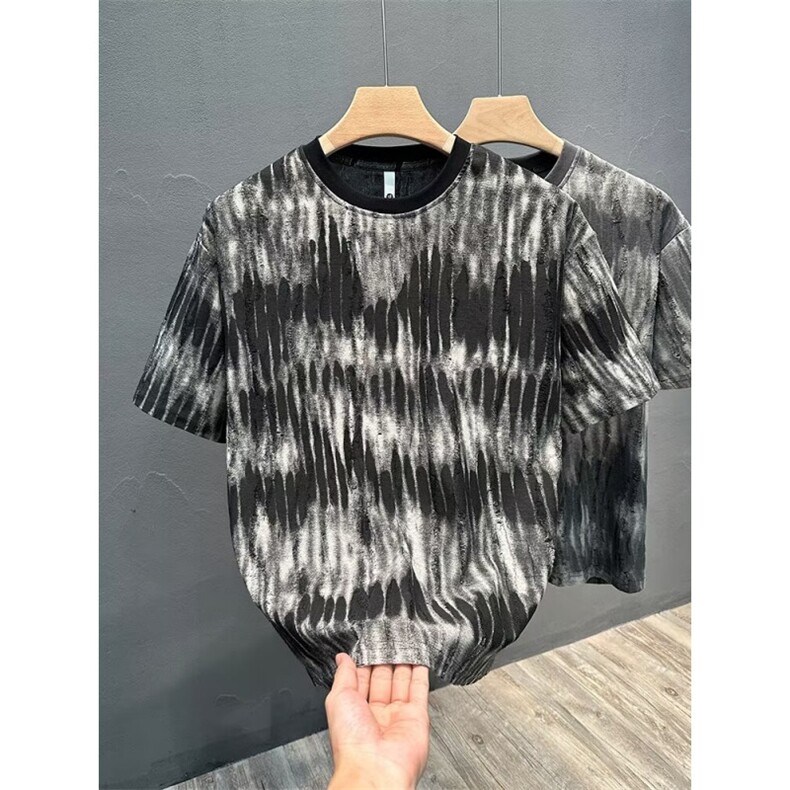 设计感~男装夏季短袖T恤潮牌渐变宽松五分袖衣服情侣装体恤上衣图片