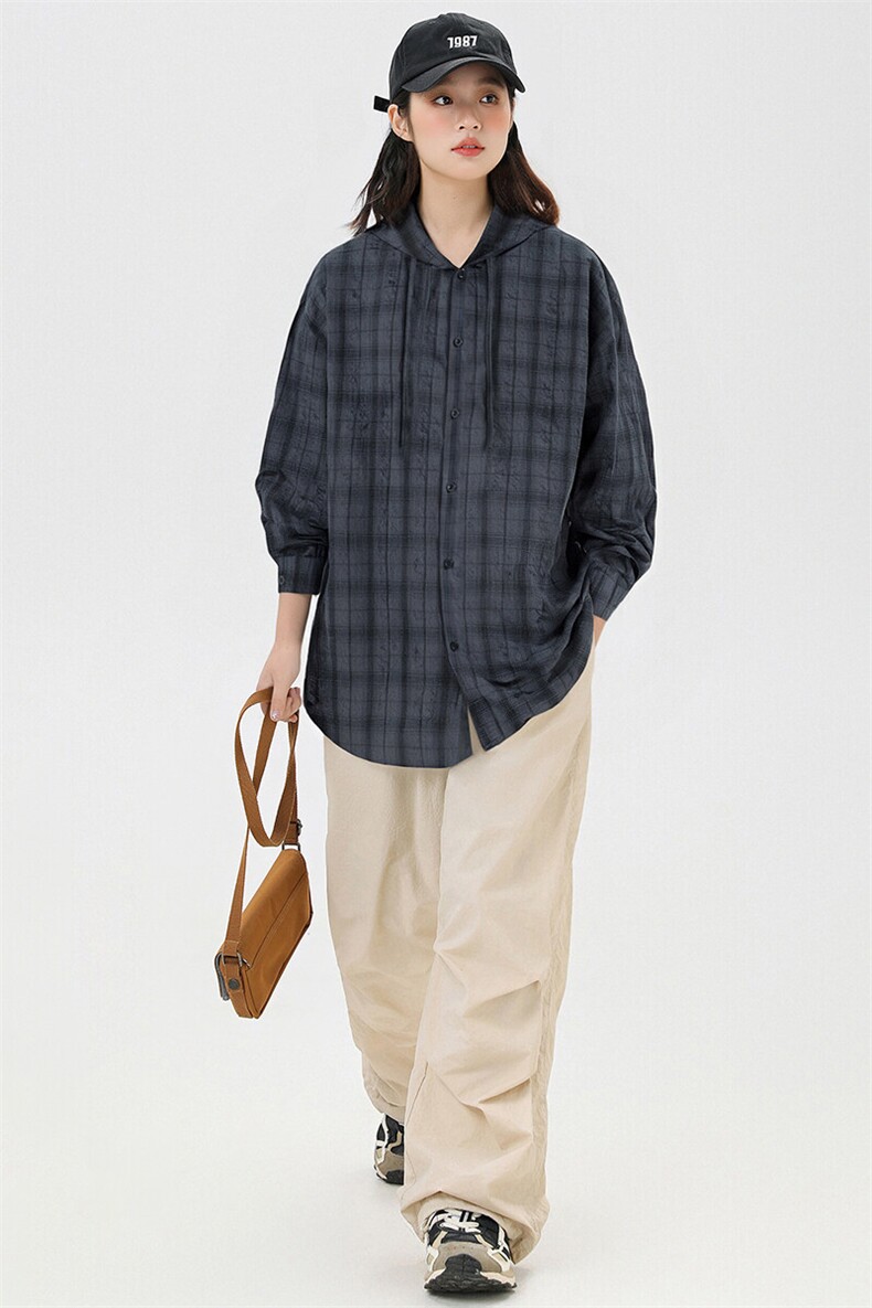 潮流泡泡沙格子衬衫连帽长袖帅气开衬外套DSA157B-CS4508-特P55,男装衬衫,电商A157B