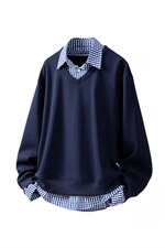 可二开假两件V领卫衣大码M-5XL;棉底部聚酯纤维78035P58，男装卫衣，星座227-7