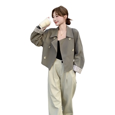 军绿色短款风衣外套女秋季2025新款韩系chic别致宽松显瘦休闲上衣，女装风衣，2C325