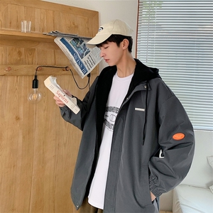 学院风夹克男春秋季男士休闲连帽外套潮流臂章A266-JK2122-P55图片
