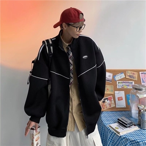 白色棒球服男ins秋季潮流宽松立领上衣港风潮牌百搭运动夹克外套图片