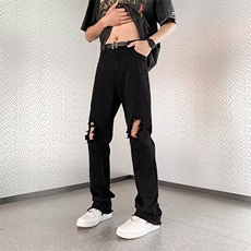 高街破洞牛仔裤男女潮牌宽松直筒vibe喇叭乞丐牛仔裤CK003-P38，男装牛仔裤，星座1109-3
