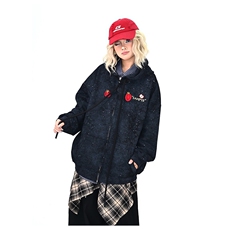 冬新款苹果刺绣连帽卫衣女宽松趣味设计感亮片开衫外套WY8334P79，女装短外套，星座1013-5