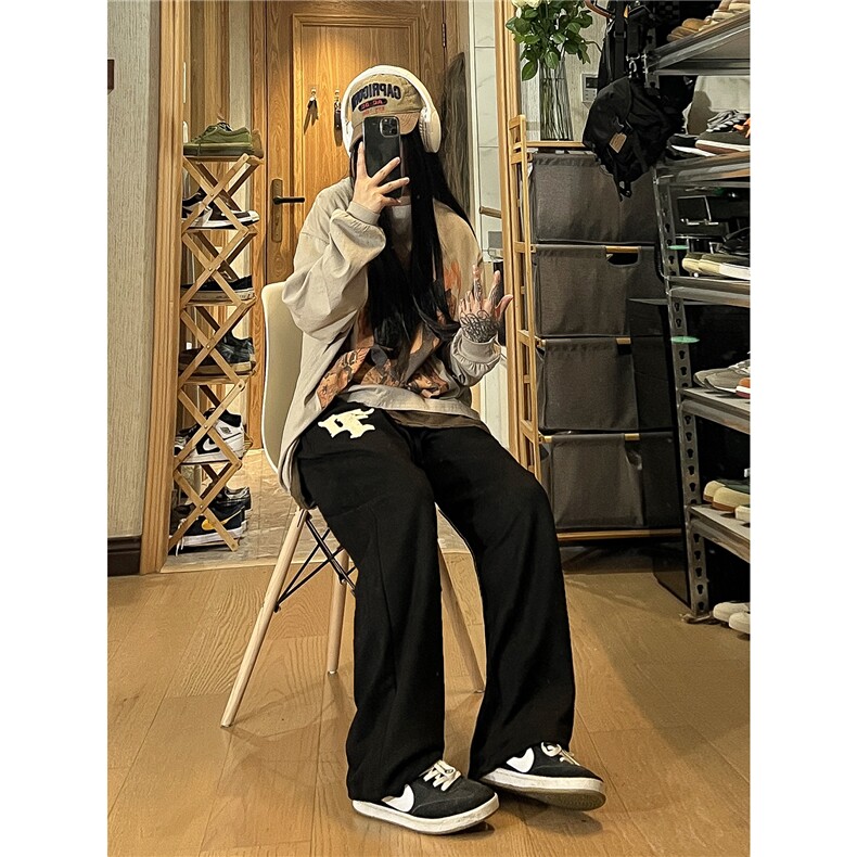 2026秋季新款麂皮绒毛巾绣高街休闲裤女模XZ604-KP82-P55控68,男装休闲裤,星座604