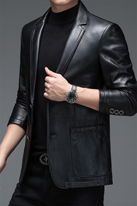 WL-S2111男式2023秋季新款翻领西装头层牛皮皮衣男西服P600图片