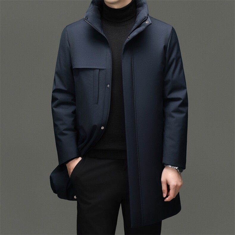 HM896新款冬季男士鸭绒羽绒服可脱卸帽保暖外套修身中长款大衣,男装羽绒服,电商B360A（原721A）