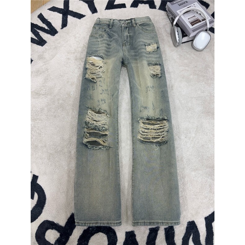 B221美式ins高街暗黑宽松直筒破洞牛仔裤LK25499-特P45控78,男装牛仔裤,电商B221