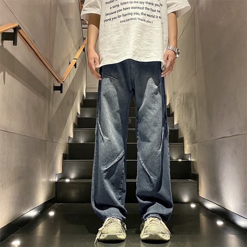 美式高街水洗牛仔裤潮牌设计感宽松长裤子K780特批42,男装休闲裤,星座718-1