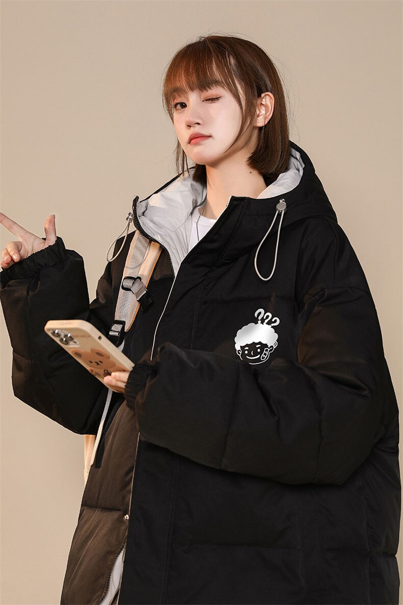 中性风22冬季新品趣味小女孩印花加厚连帽棉衣MY158P115控158,男装棉衣,A247A