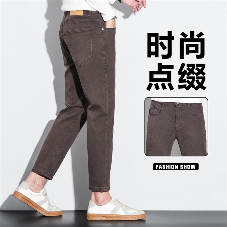 男士休闲裤冬季弹力直筒九分裤修身小脚商务锥形西裤D9910-P45特图片
