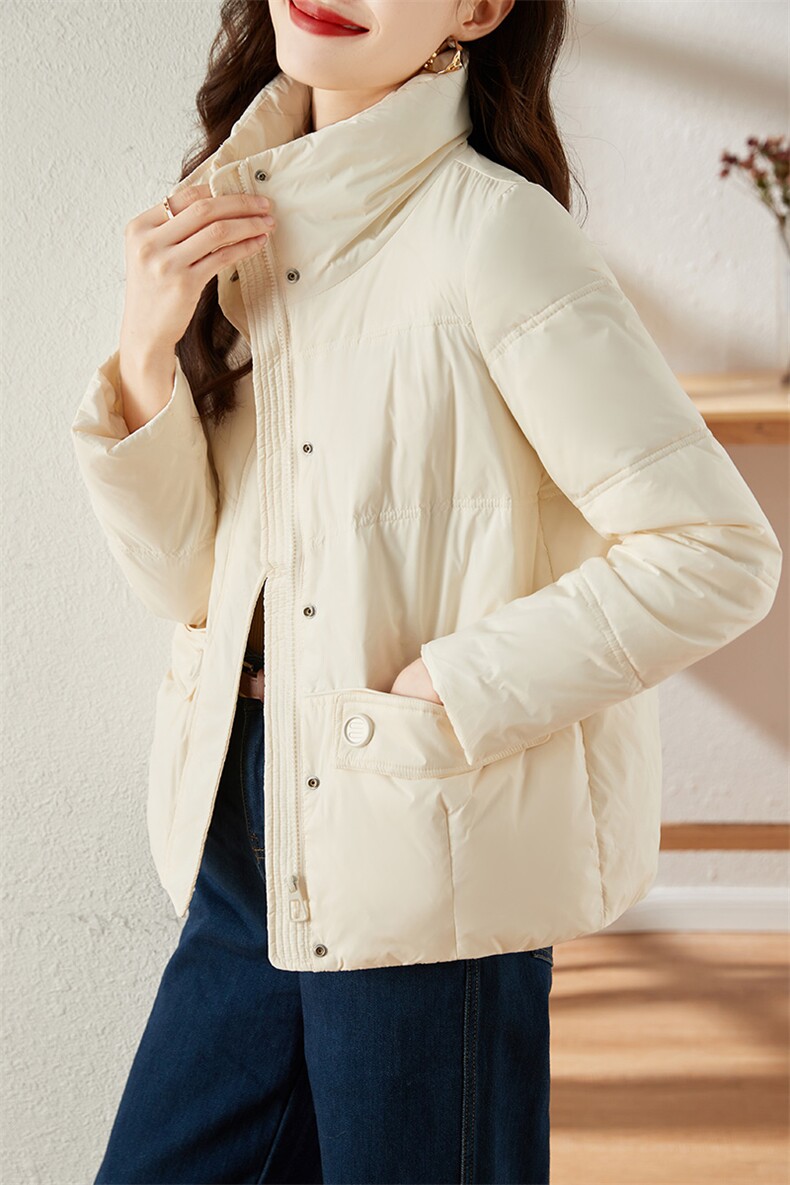 2022冬季新款羽绒服短款90%白鸭绒立领加厚休闲款,女装羽绒服,蝶眷