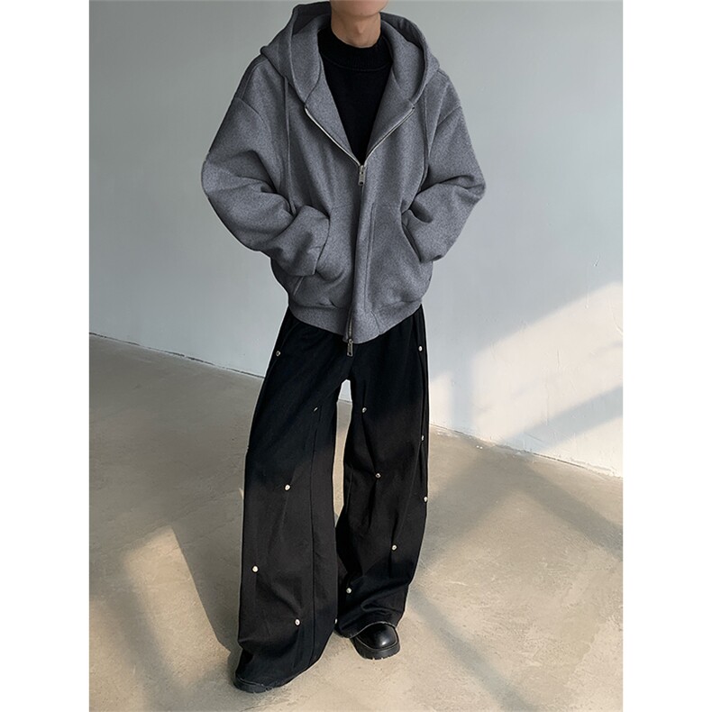 现货！24秋冬加厚极简韩式慵懒阔版毛呢夹克风衣外套JK83-p135,男装夹克,电商B288