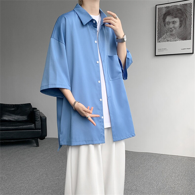 短袖衬衫男夏季新款港风宽松冰丝坠感衬衣CS8805-P35,男装衬衫,星座214-3