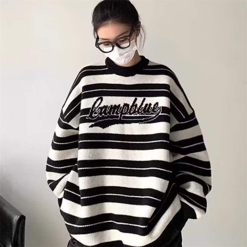 2319-P45早秋装条纹卫衣女2025新款春秋季韩版宽松大码慵懒风,男装卫衣,电商B323A