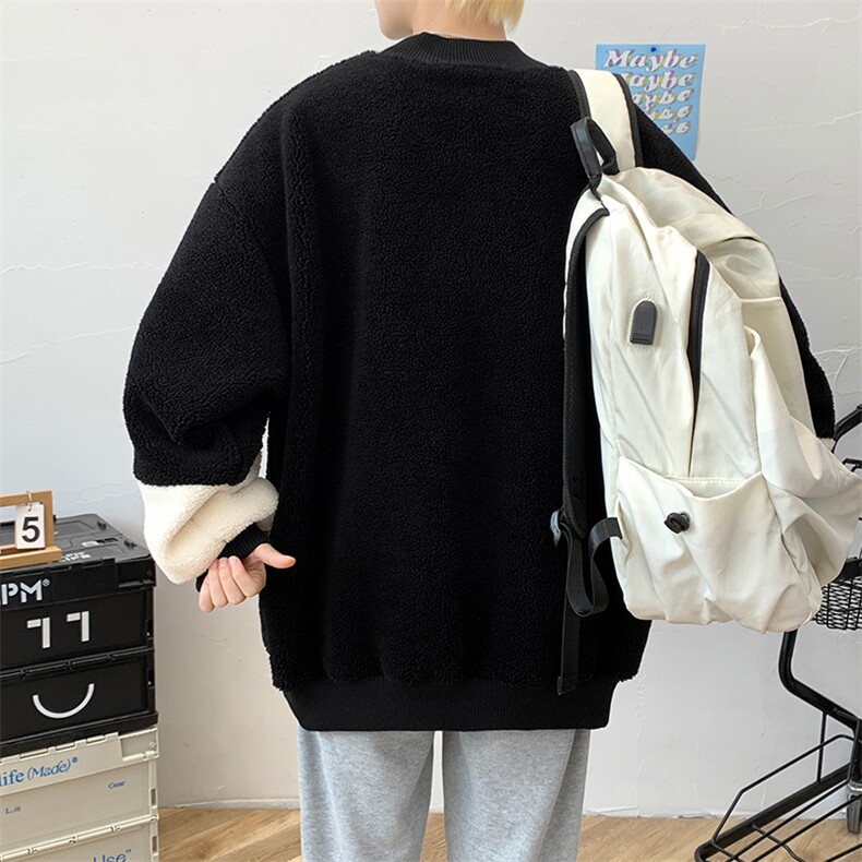 秋冬港风加绒加厚羊羔绒卫衣男女宽松羊羔毛外套971-P75控价98,男装卫衣,电商A441-1
